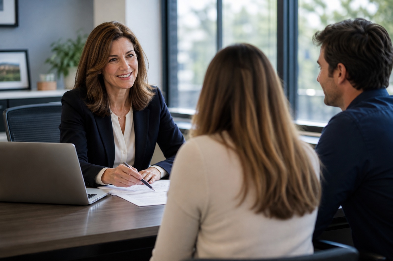 Insurance agent reviewing a quote with a couple in the office